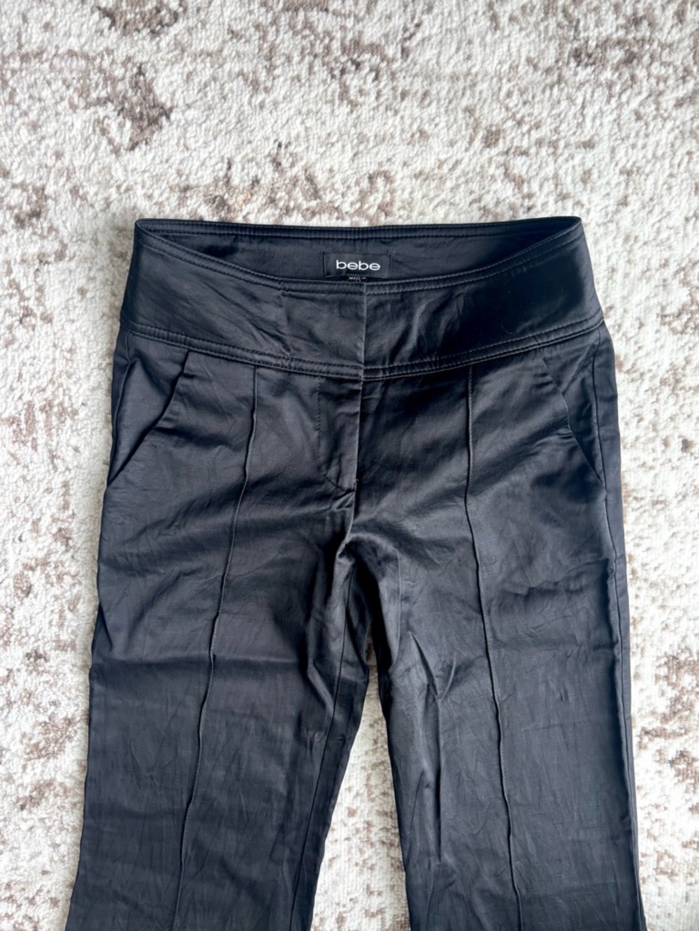 Vintage Y2K Bebe Low-rise Flare Satin Bell Bottom Black Trouser Pants - Picture 4 of 8